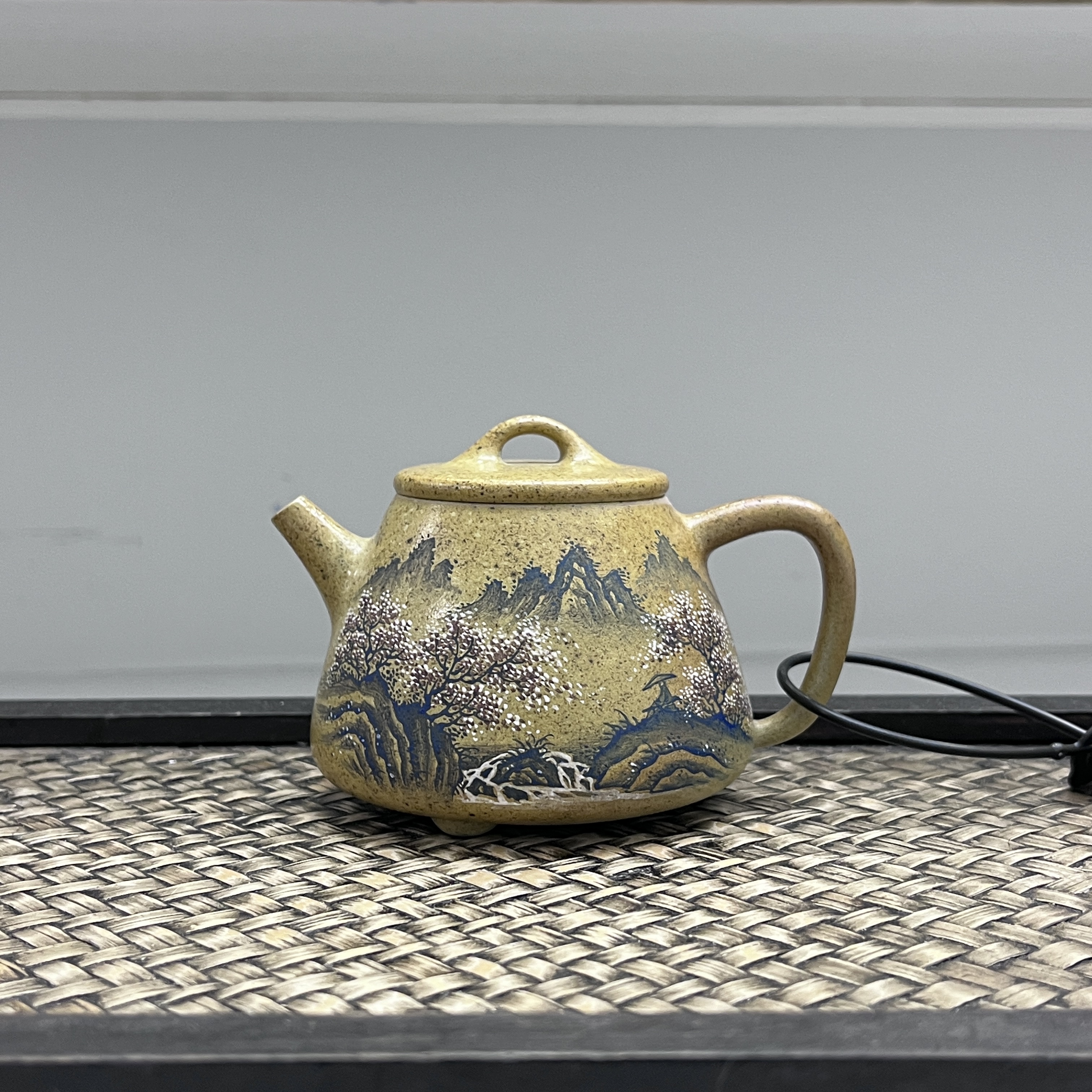 【古月壶来】MS498柴烧墨绘山水石瓢180cc