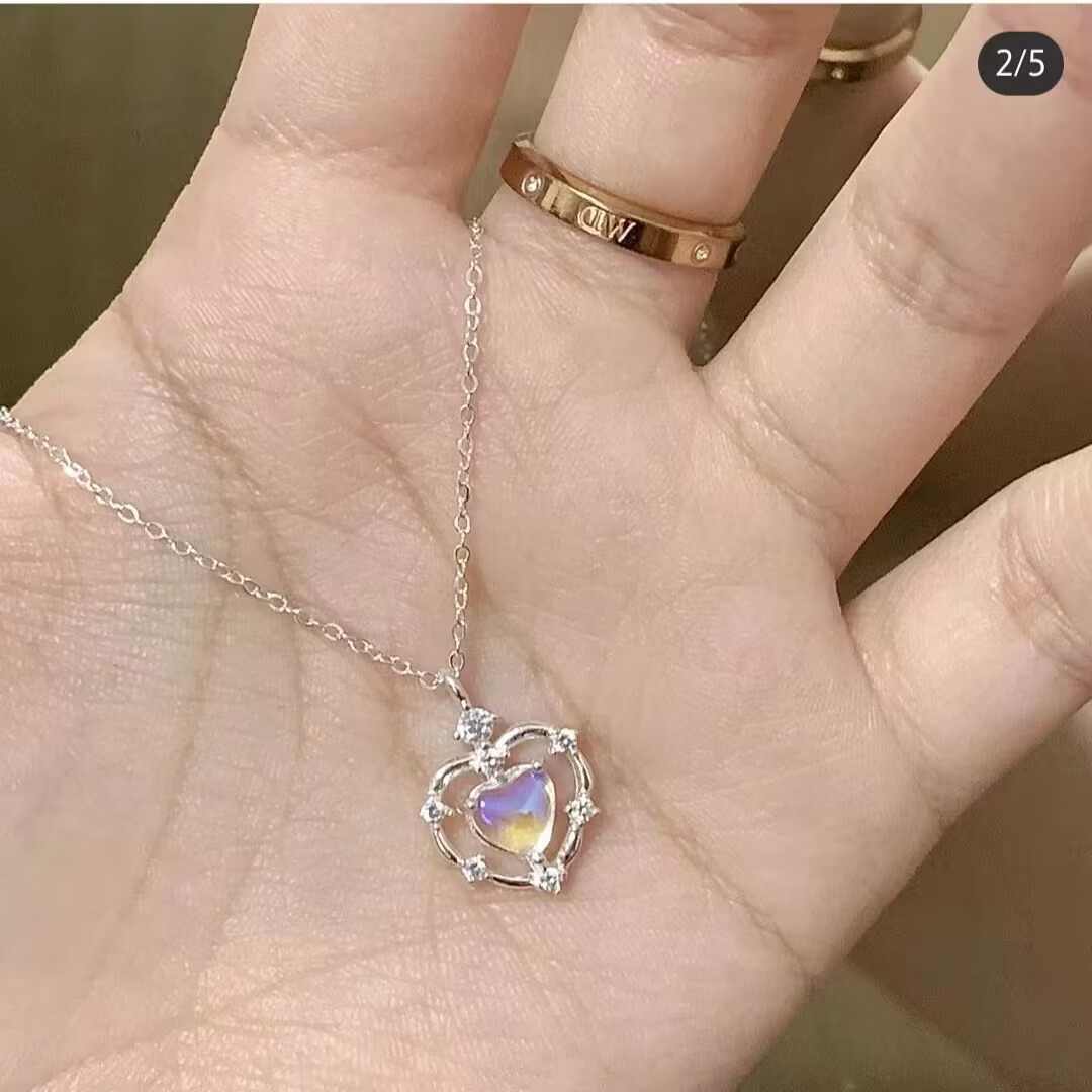 合金木质项链 渐变爱心百搭项链女小众设计高级感海洋之心 锁骨链