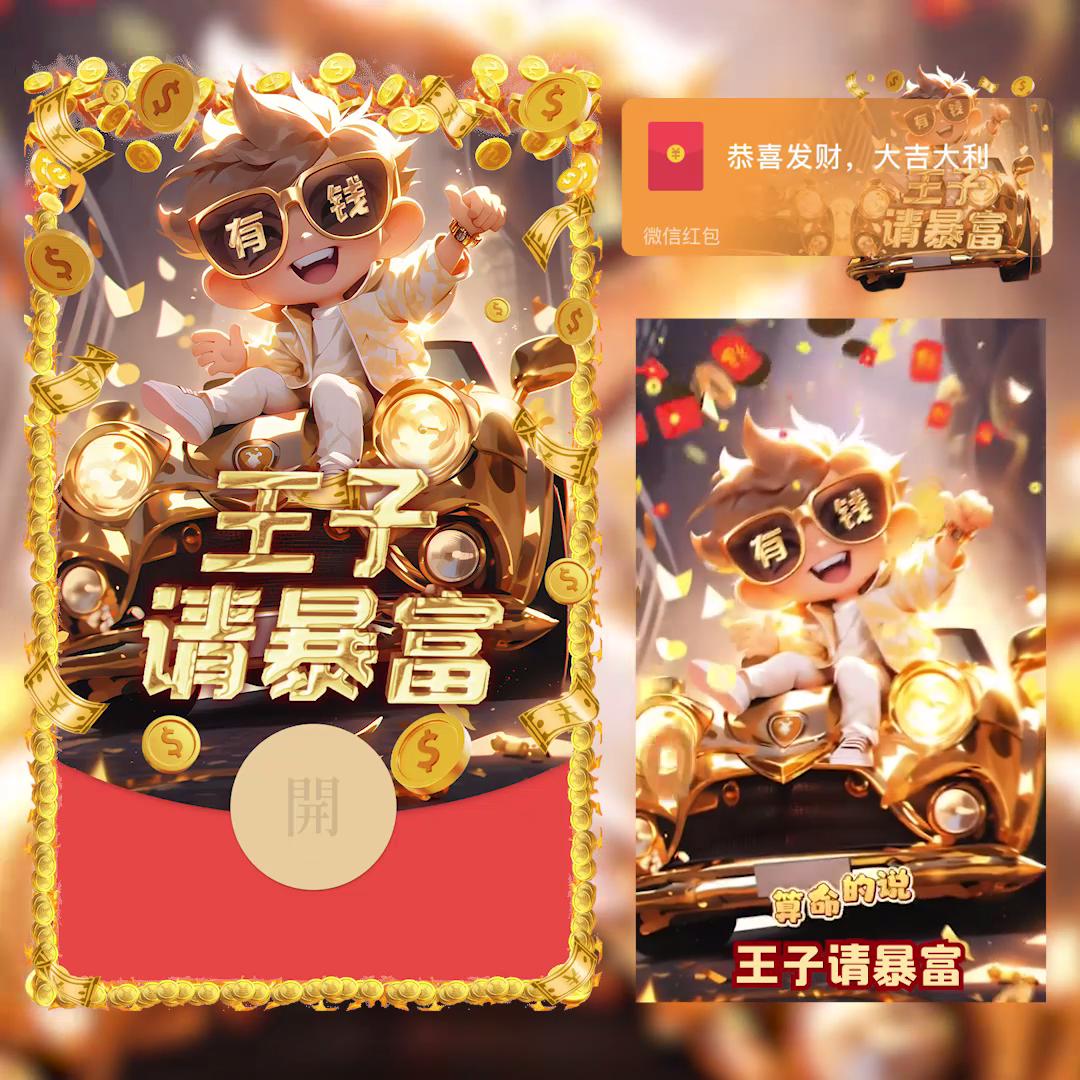 红包封面动态王子请暴富2024新款炫酷设计服务