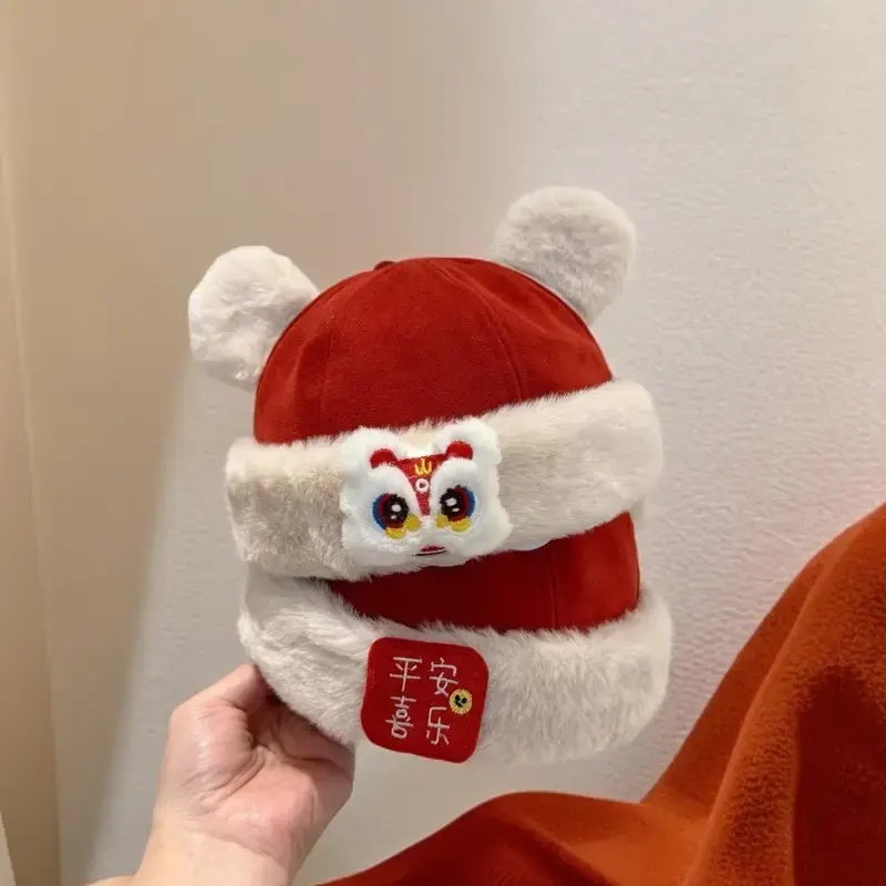 婴儿帽子秋冬款地主帽男宝宝可爱超萌红色周岁新年保暖加厚瓜皮帽