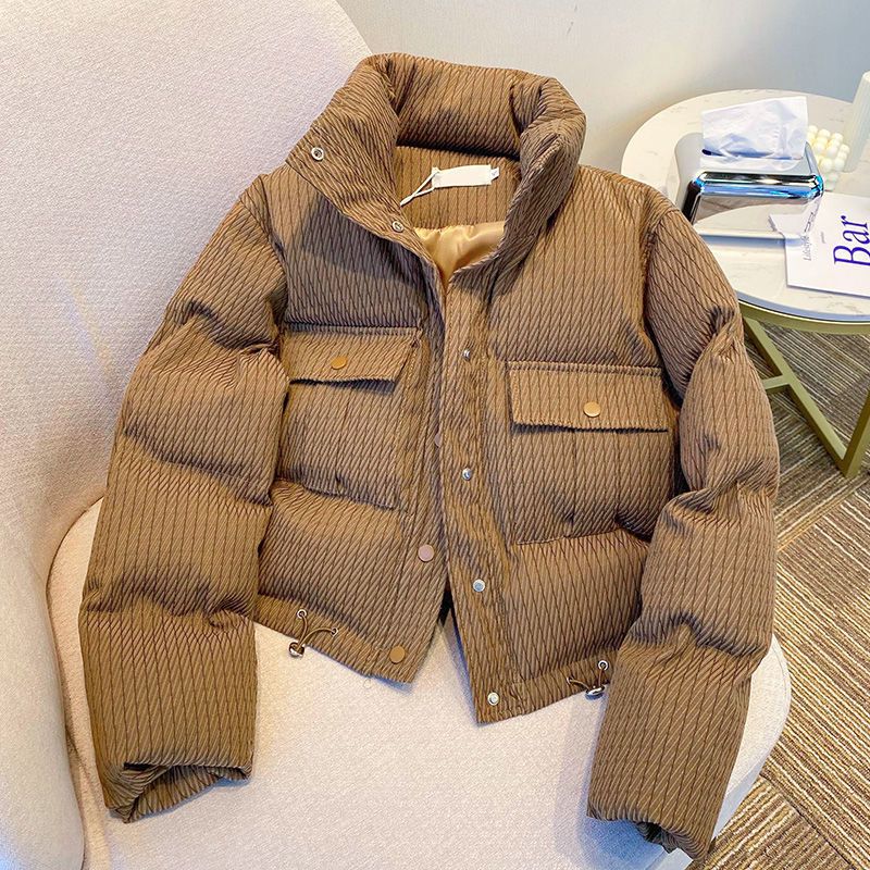 短款加厚棕色棉衣羽绒服外套女2023年初冬季新款小个子宽松面包服