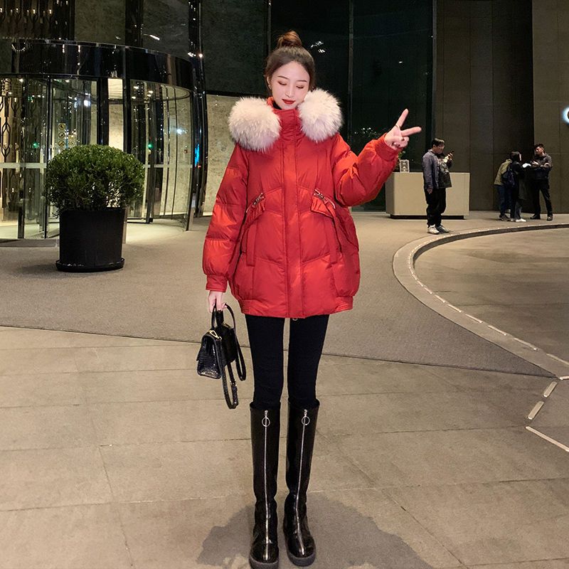 红色羽绒服女冬中长款时尚棉衣洋气爆款小个子棉袄加厚韩版外套