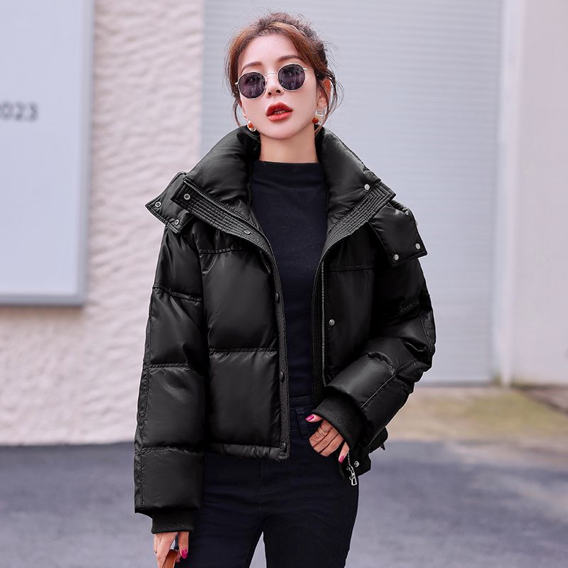 乐乐PU皮羽绒服女2023年冬季新款小个子免洗羽绒加厚保暖外套潮