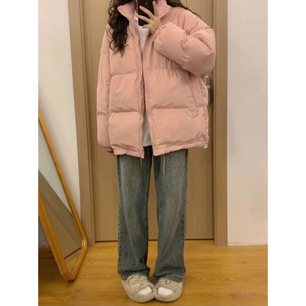 乐乐奶呼呼粉色羽绒羽绒服女冬季立领韩版宽松加厚软糯糯夹棉外