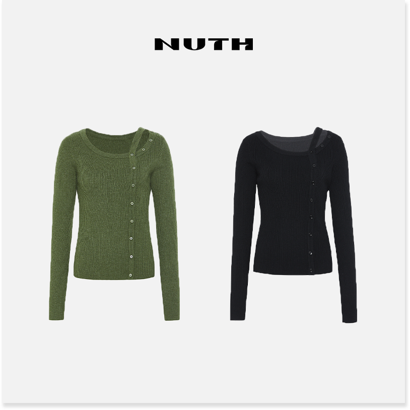 NUTH长袖针织衫女修身不对称简约百搭开衫上衣