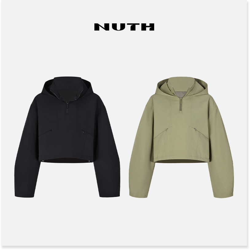 NUTH短款设计感半拉链宽松连帽外套