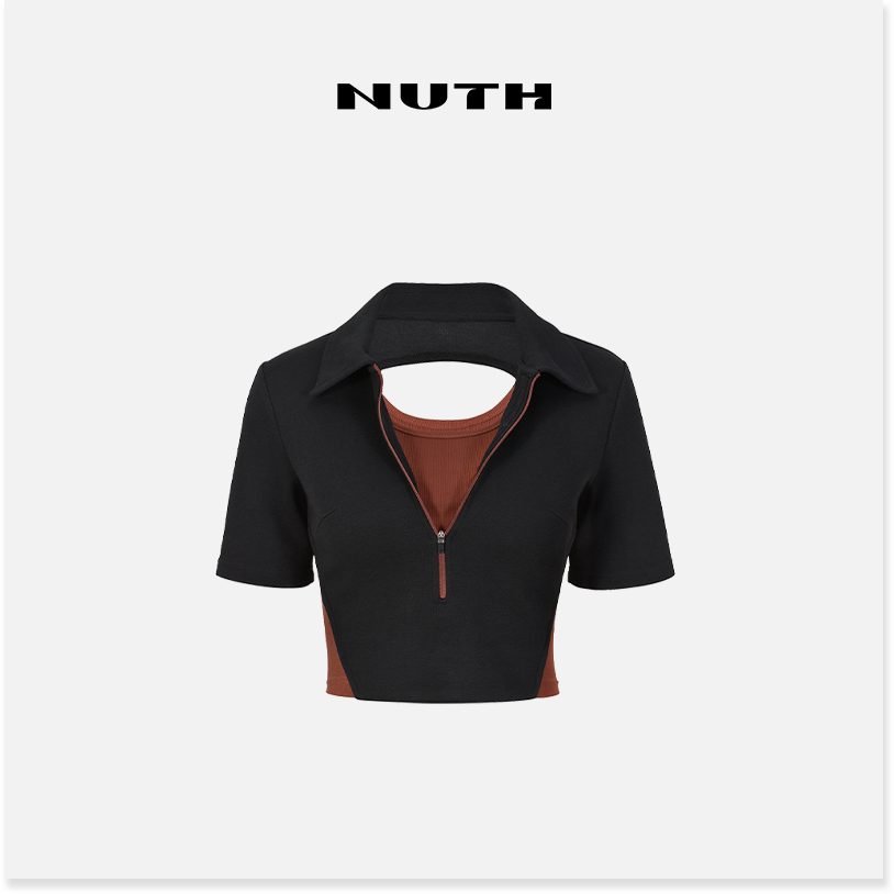 NUTH“空视角”｜假两件短袖T恤设计感修身辣妹短款上衣女