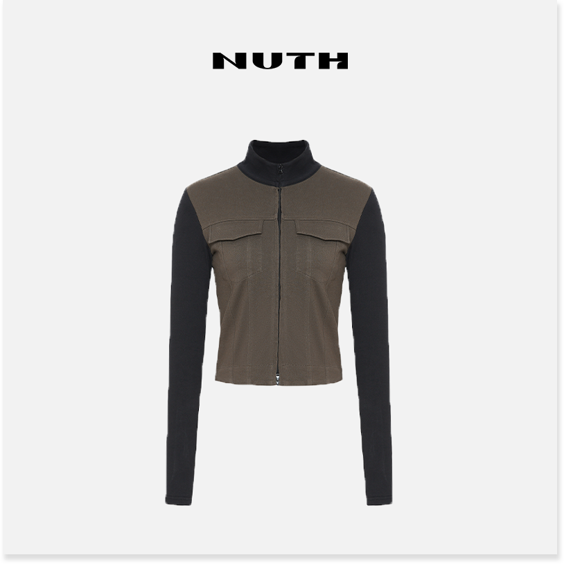 NUTH“黑三角”｜拼接小高领修身双拉链开衫外套