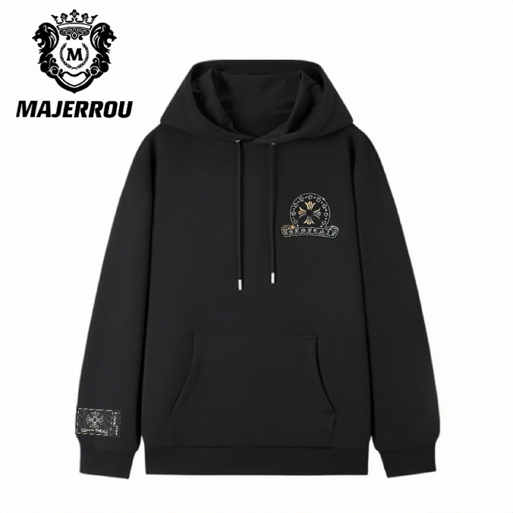 MAJERROU/玛基欧袖布罗连帽卫衣男轻奢时尚秋冬加绒明星同款巴黎