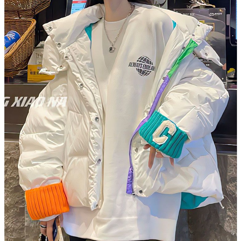 波登司c字母针织袖口面包羽棉服女冬时尚棉衣小个子棉袄宽松加