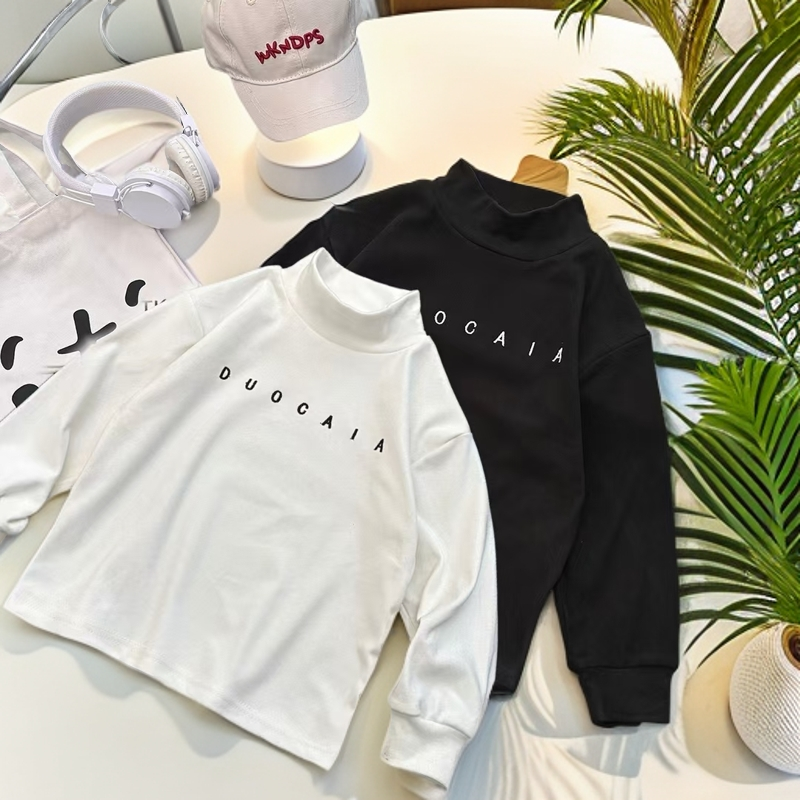 【清仓】秋款儿童德绒刺绣打底T恤韩版美拉德色中高领上衣男童