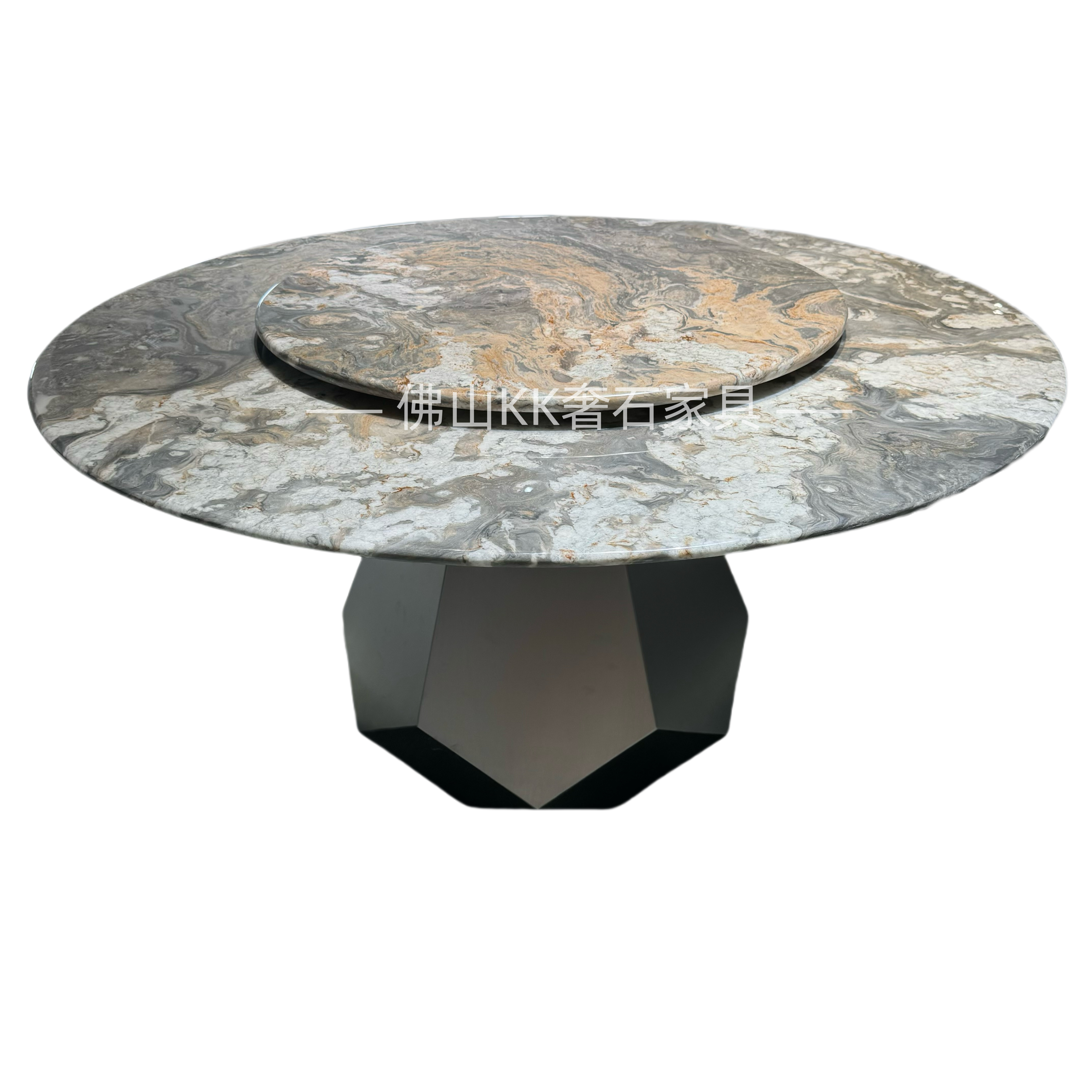 蓝金沙意大利进口奢石圆形餐桌转盘进口天然大理石圆桌饭桌意式