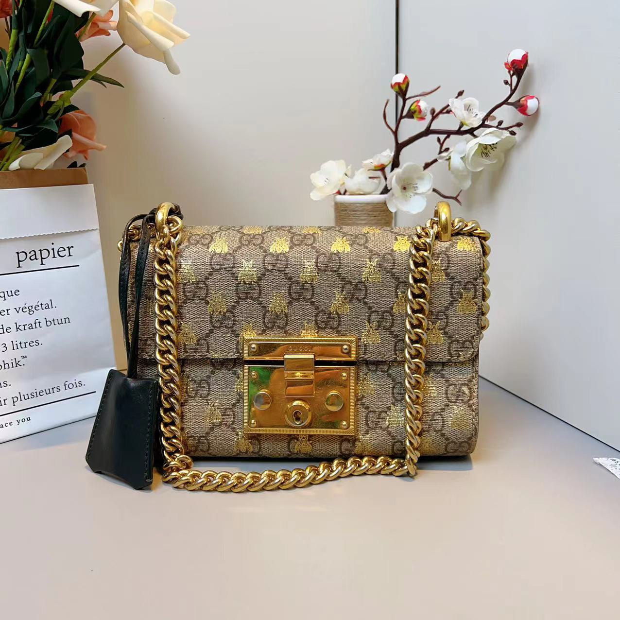 95新 GUCCI/古驰 小蜜蜂系列padlock小号链条包 K02640