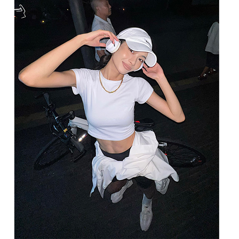 辣妹美式露脐短T恤显瘦白色短袖短款t恤上衣大码高档夏秋装