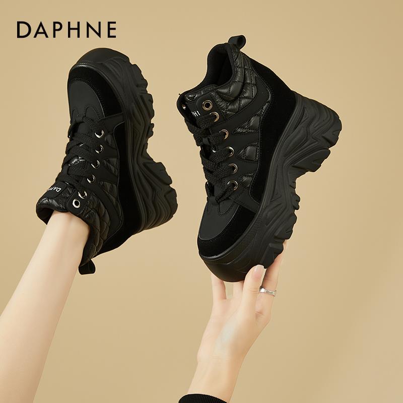 达芙妮内增高女鞋10cm10公分增高2024爆款新款厚底黑色高帮运动鞋