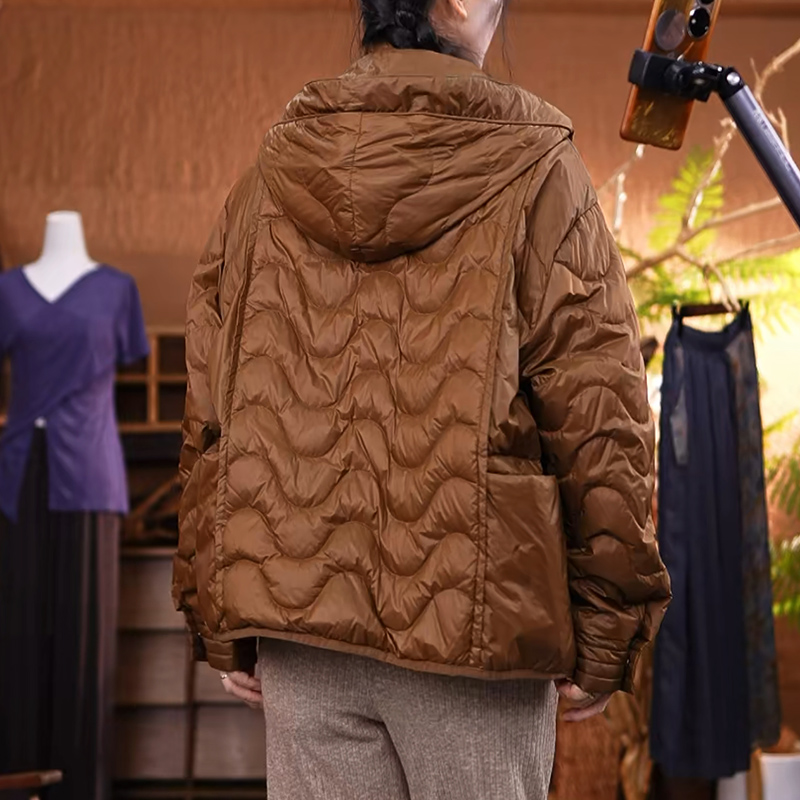 85白鸭绒 大码文艺复古连帽短款女装秋冬 羽绒服外套 2283