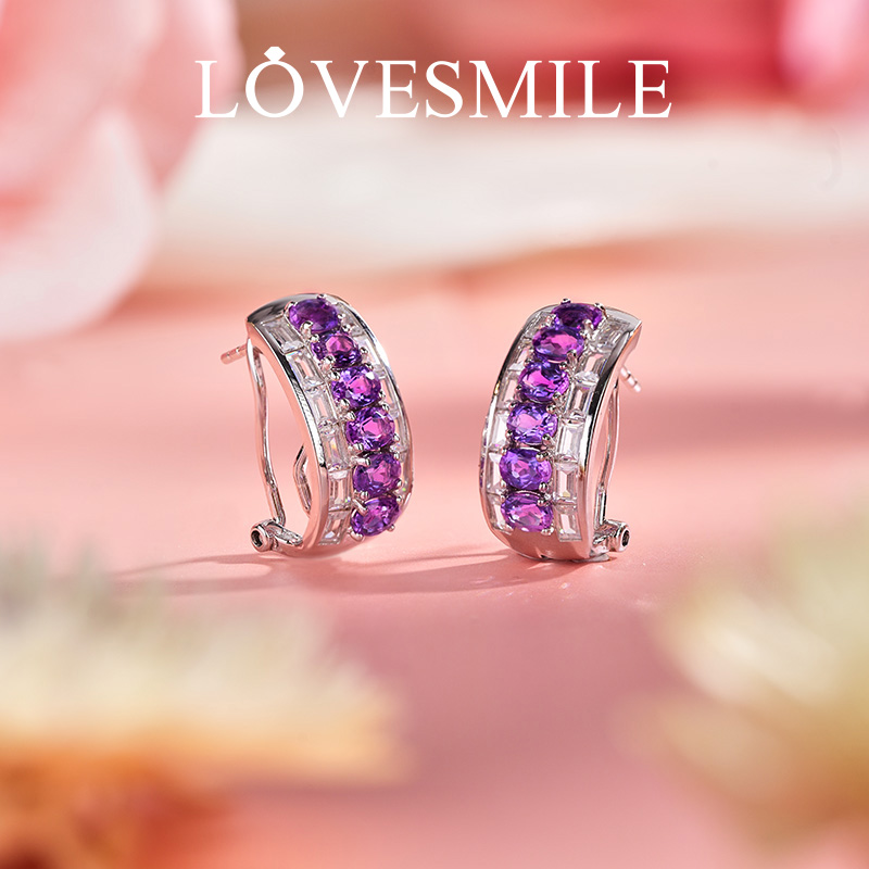 S925银紫晶耳环简约气质百搭时尚日常                