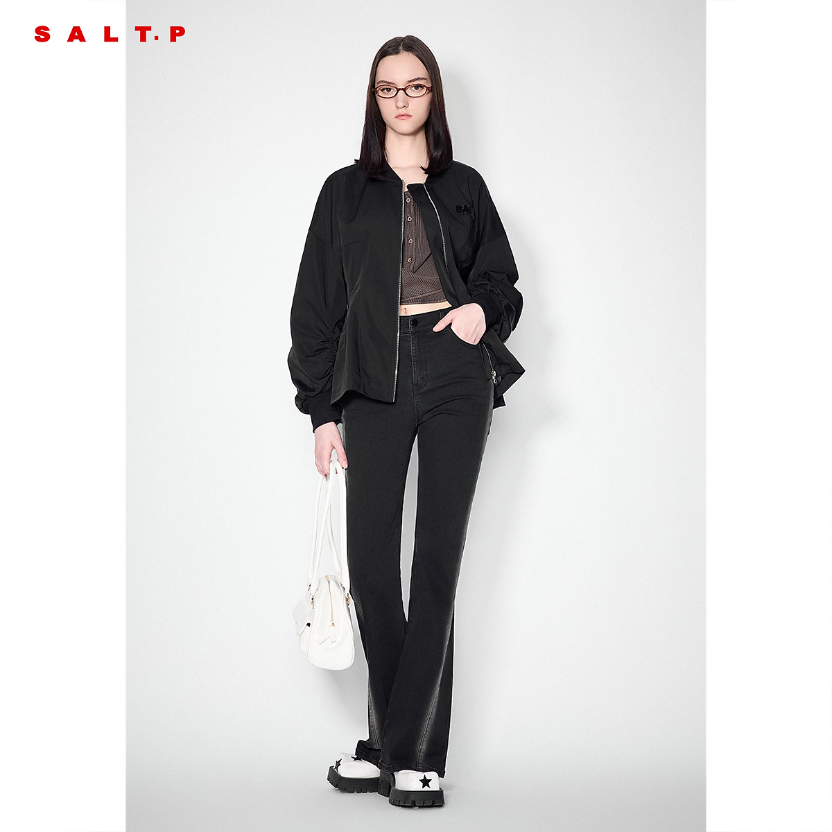 SALT.P可颜logo章仔捏褶解构设计感飞行员夹克棒球服外套秋
