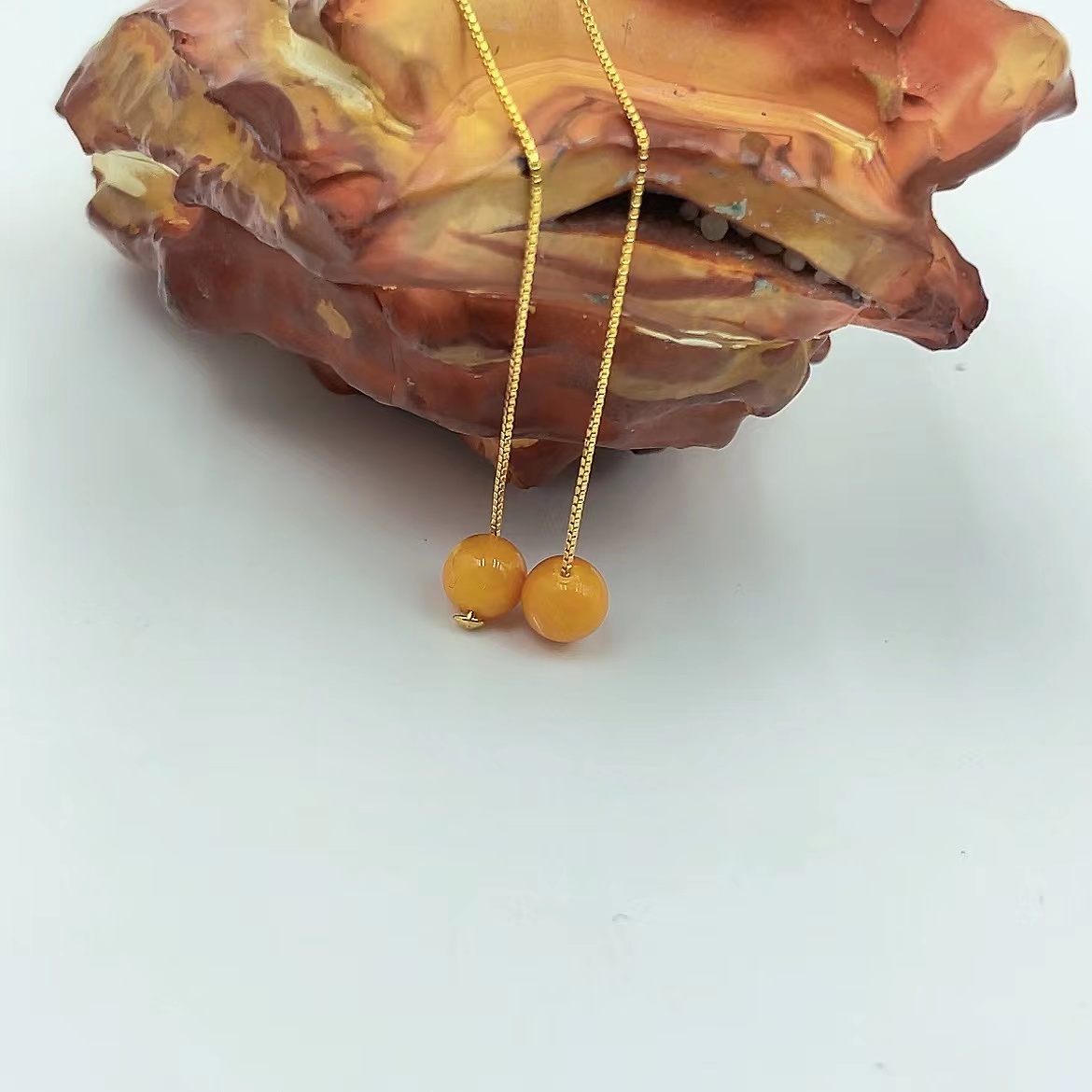 天然俄料鸡油黄蜜蜡耳饰 M487—多样性发