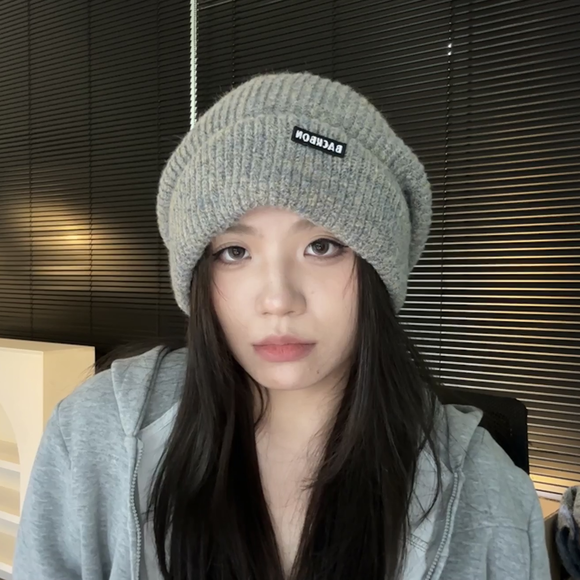 223大头宽松堆叠感混色针织帽极简休闲显脸小冷帽套头针织帽