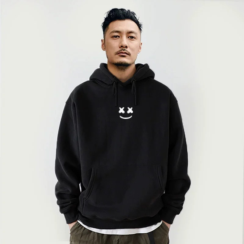 仓石一树秋冬季新款连帽卫衣男潮牌宽松笑脸印花情侣休闲加绒上衣