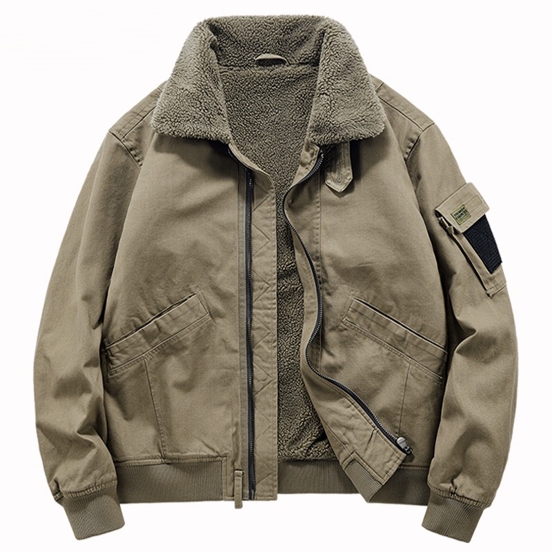 仓石一树棉衣外套男士冬季飞行员夹克加厚美式复古工装羊羔绒棉服