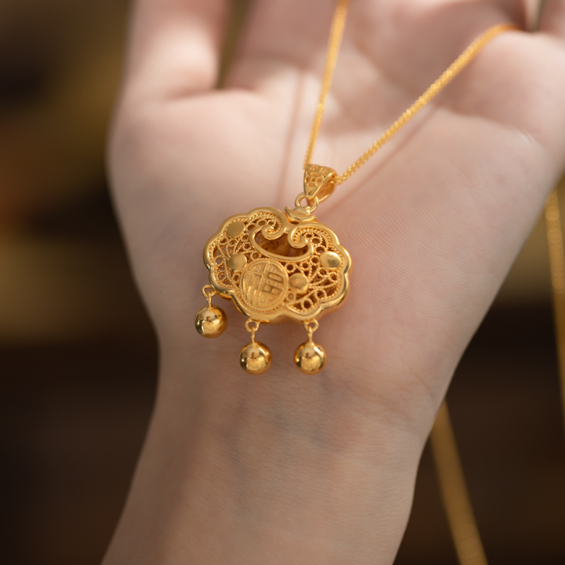 吊坠足银 欧若风双11爆款平安锁铸厚金福锁手工国潮(不含链）