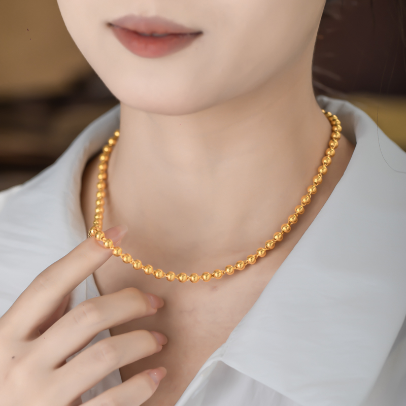 金之匠 链子足银 (60cm)圆珠纯银珠链光珠光面亮面素链小米珠