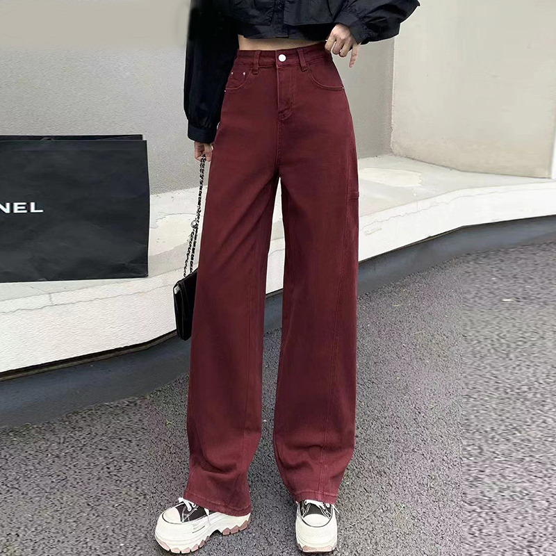  加长女裤高个子安可拉红窄版阔腿牛仔裤2024新款超长直筒裤