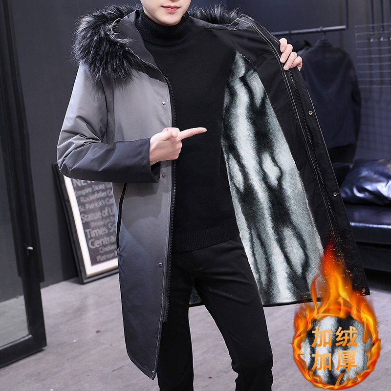 支持董宇辉男士外套加绒加厚风衣秋冬季棉衣2023年新款中长款棉袄