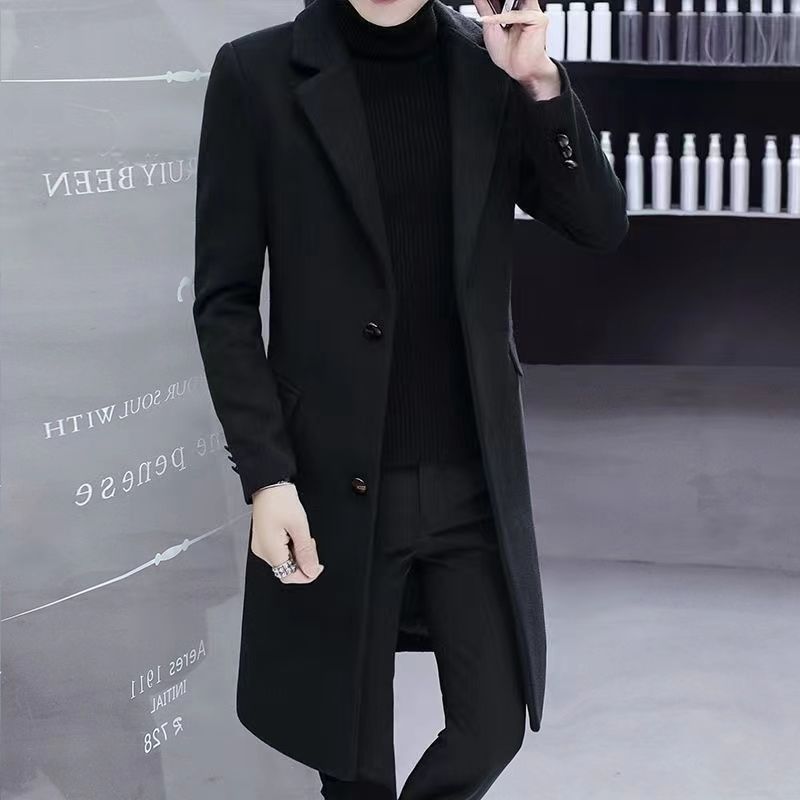 支持董宇辉秋冬季风衣男中长款韩版修身青年呢子大衣加棉保暖男士