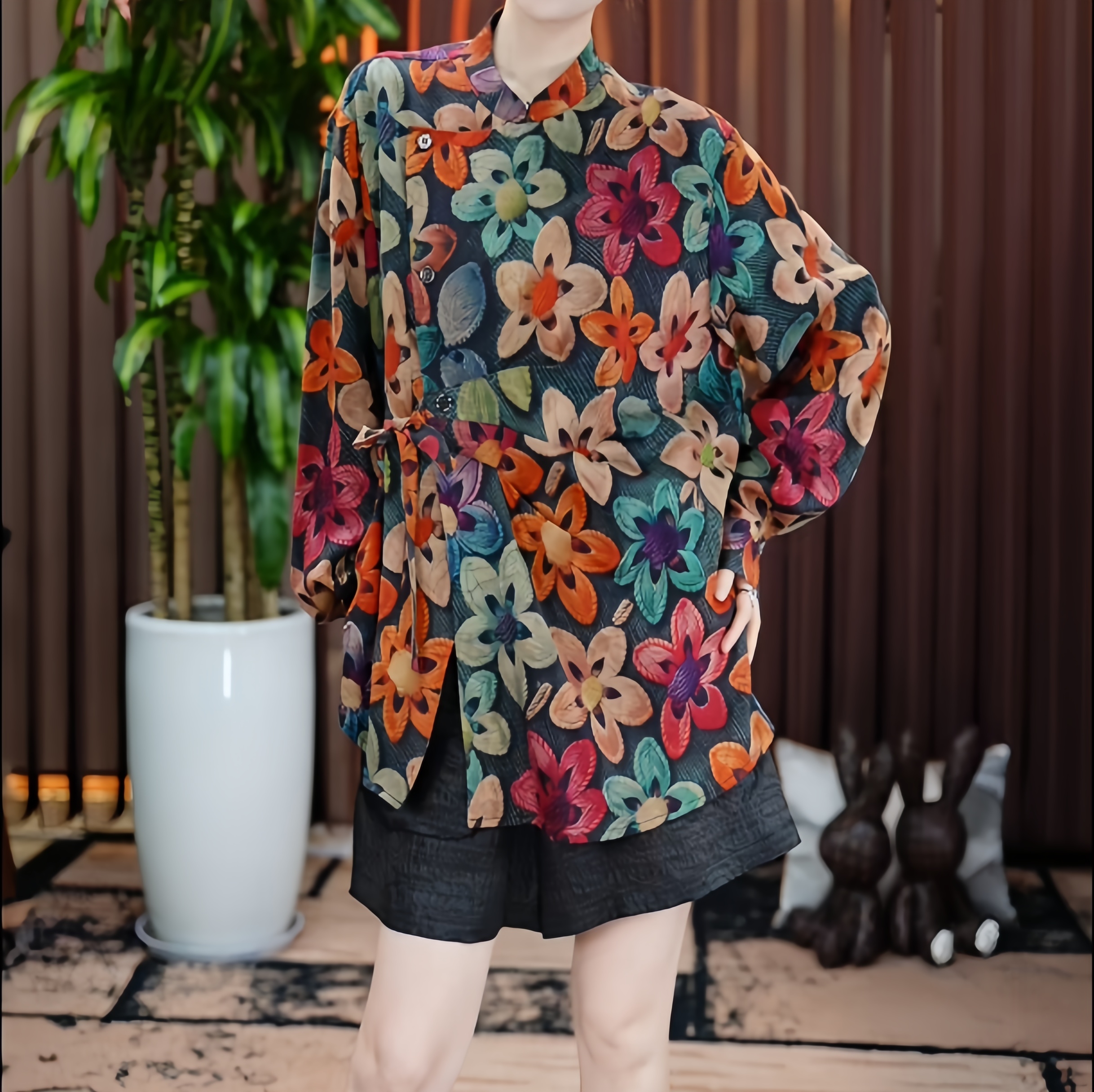 【禧宝的小店】花瓣羽桑蚕丝香云纱外套J24171