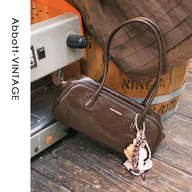 AbbottVINTAGE【保龄球】复古小众头层牛皮休闲大容量单肩手提包