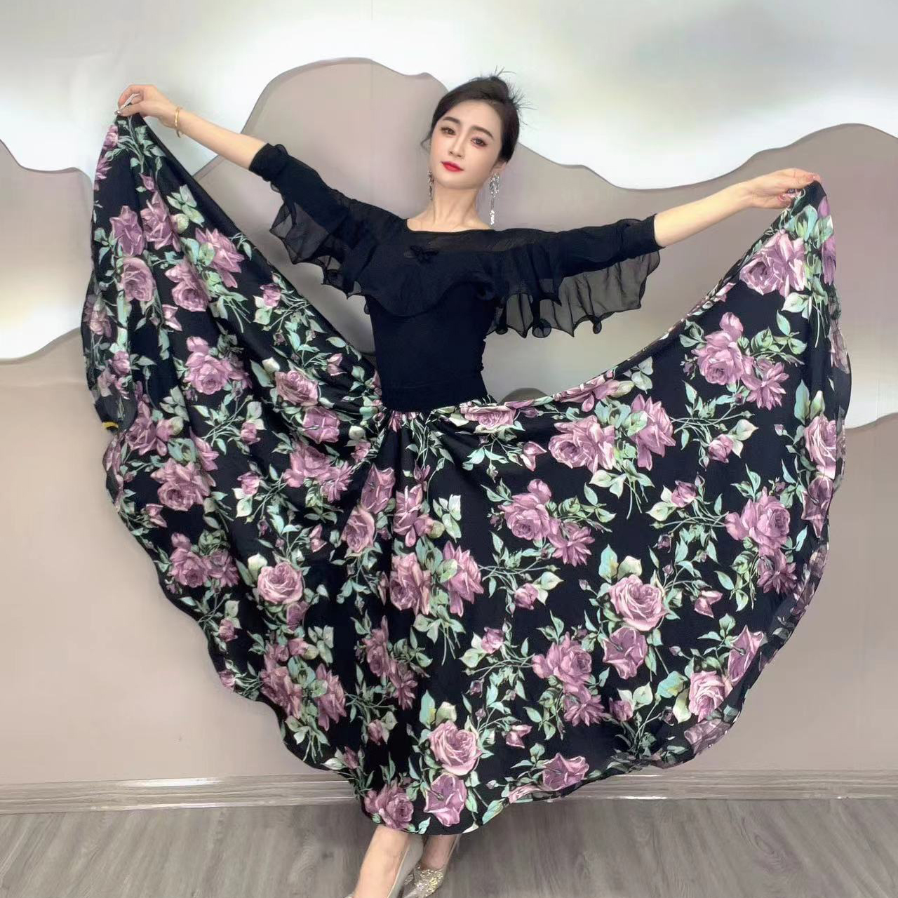 【清仓】2135-1点帕斯大摆裙(裙长83-92cm裙摆720度)碎花显瘦时尚