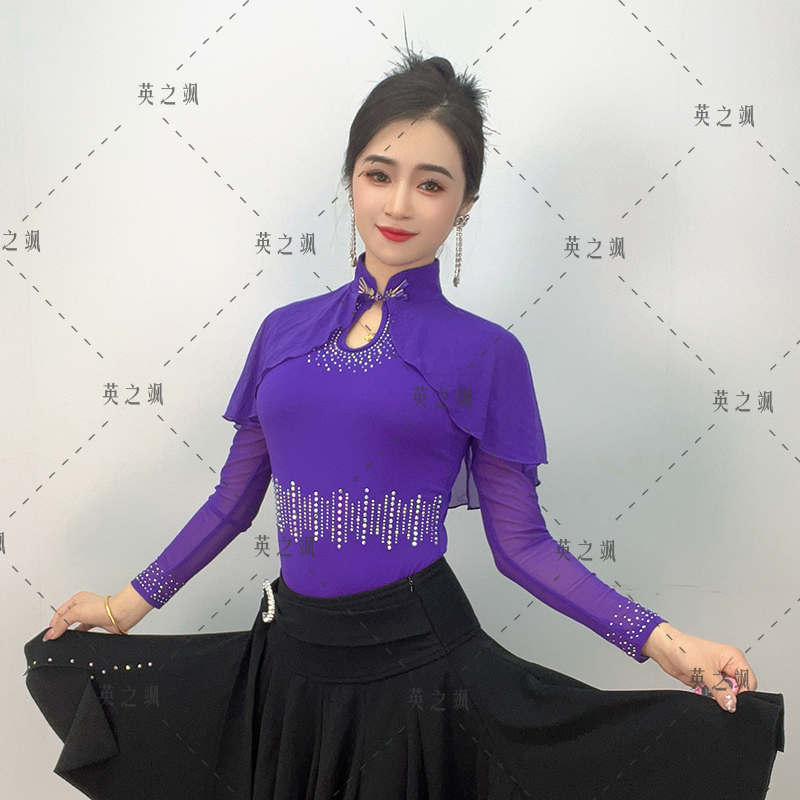 【英之飒】2210中国风烫钻长袖连体吉特巴广场舞服跳舞时尚百搭