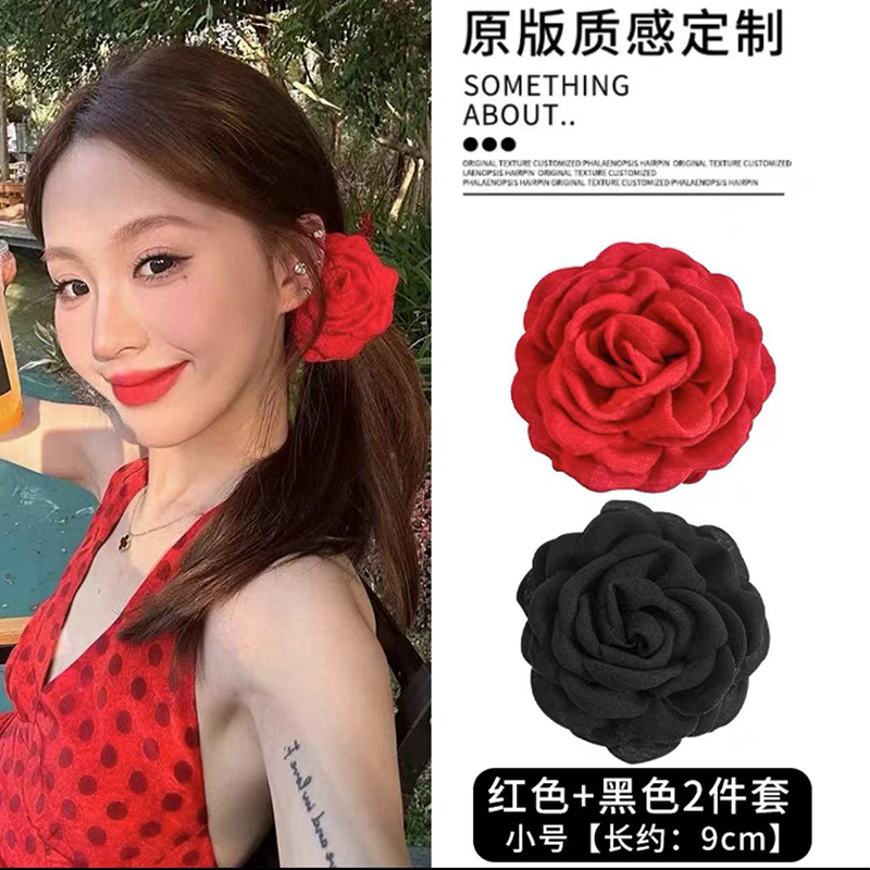 超仙立体ins玫瑰花抓夹女优雅百搭黑色后脑勺鲨鱼夹时尚发夹头饰