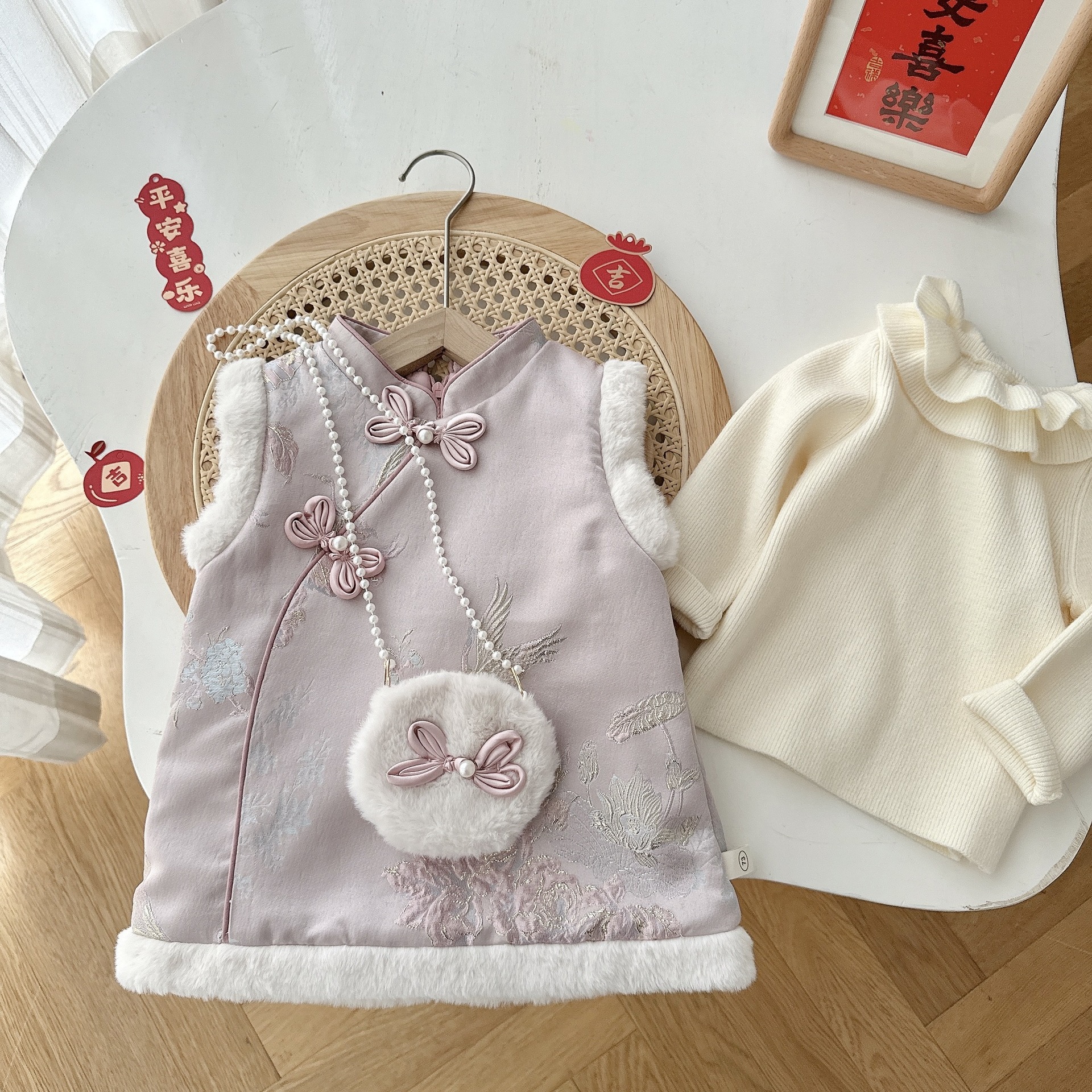 女童新年拜年服0-5岁冬季女宝宝夹棉连衣裙儿童复古中国风公主裙