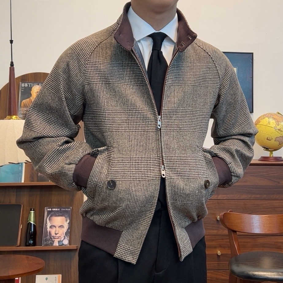 西格Xg 亲王格短款夹克立领g9哈灵顿夹克修身男士休闲格纹6315