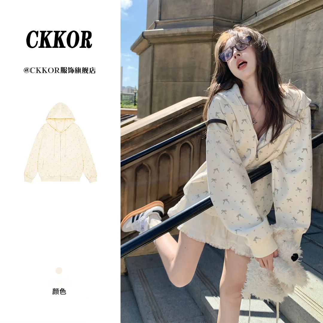 CKKOR美式时尚潮牌宽松显瘦慵懒风上衣外套ins秋冬新款连帽卫衣女