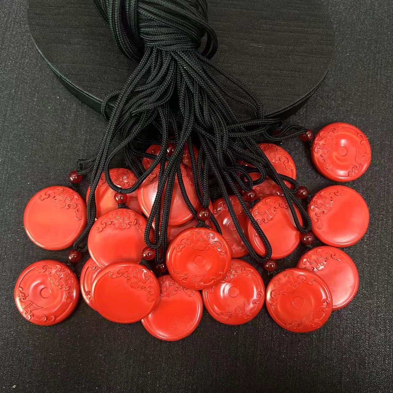 含辰砂工艺品朱砂祥纹平安扣套绳（多样性发一件）