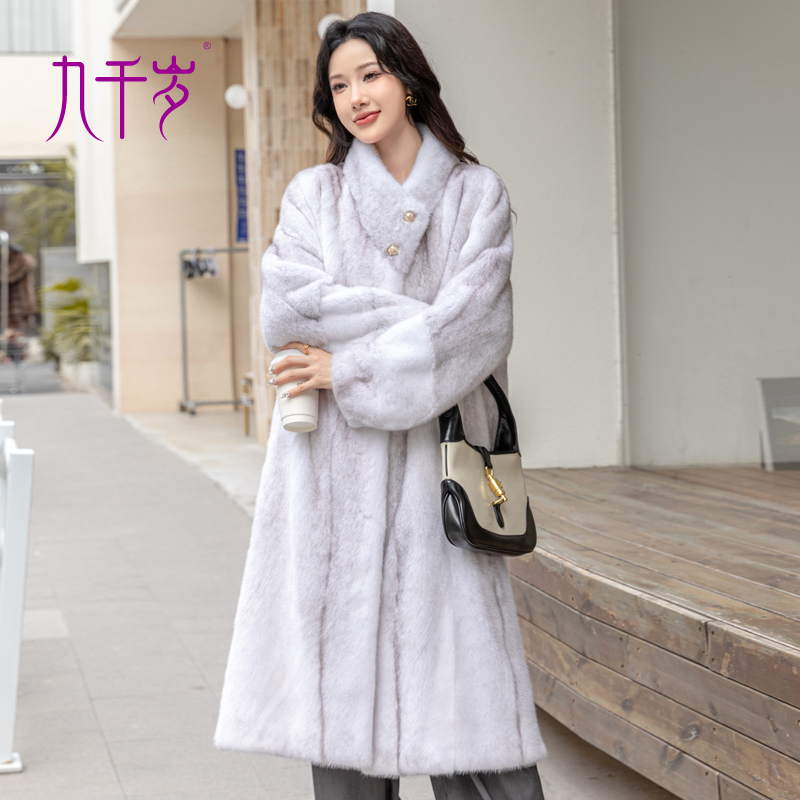 九千岁进口十字貂紫标级天鹅绒貂皮大衣女整貂中长款水貂毛皮草