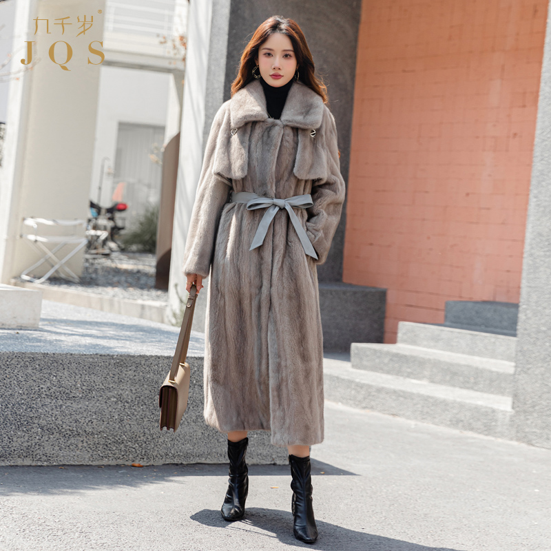 九千岁进口天鹅绒紫标级貂皮大衣女整貂无袖背心水貂长款皮草外套