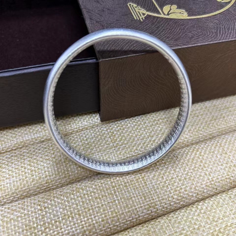 足银手镯 A31素圈磨砂心经闭口款