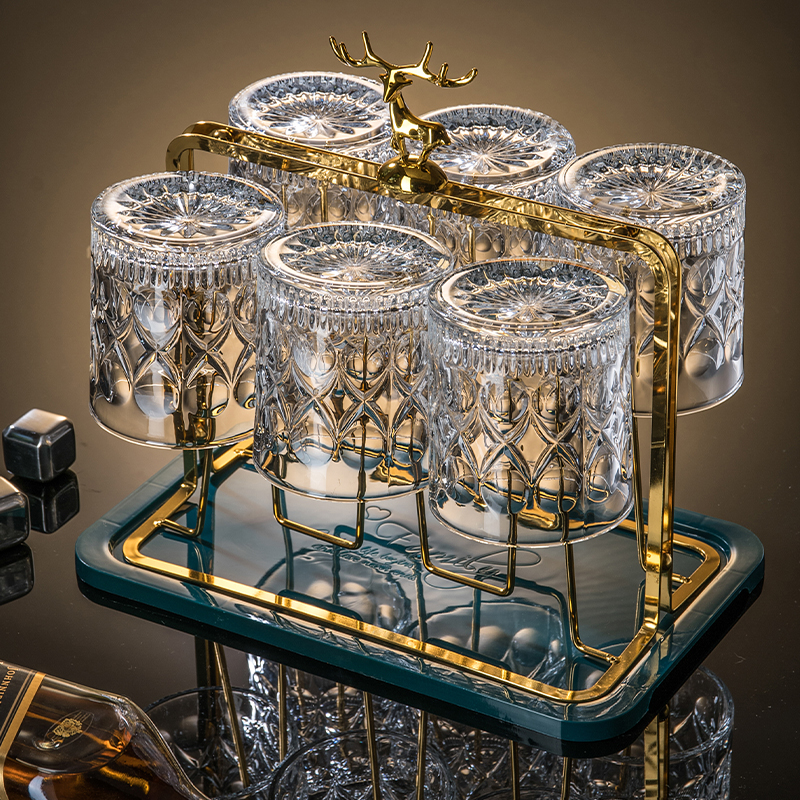 【8件套】6杯搭杯架搭托盘高档套装洋酒杯家用啤酒喝水杯威士忌杯