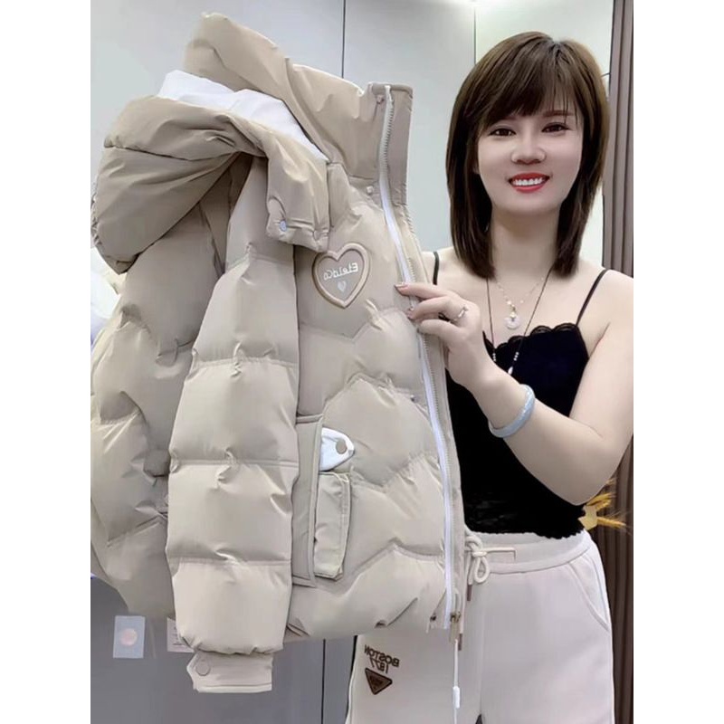 服女加厚女士冬季新款亮皮免洗棉袄连帽大码时尚百搭外套
