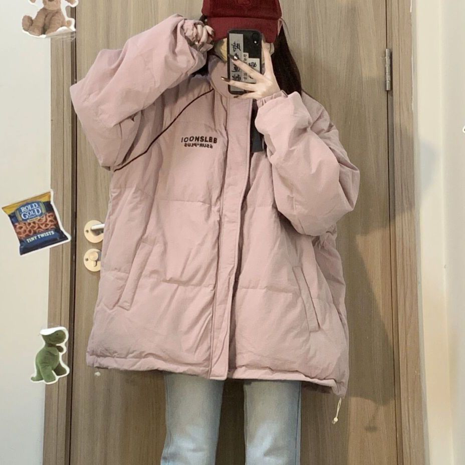 粉色立领加厚面包服外套女冬季ins新款学生宽松百搭保暖棉衣棉服