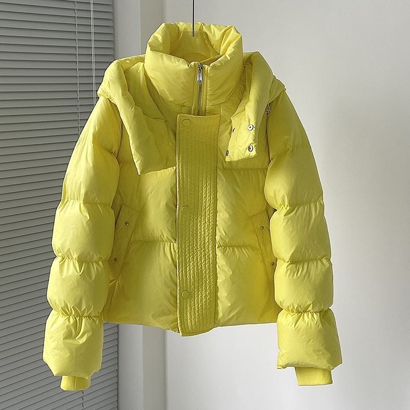 2023年新款短款服女白鸭绒加厚保暖立领连帽小个子面包服外套