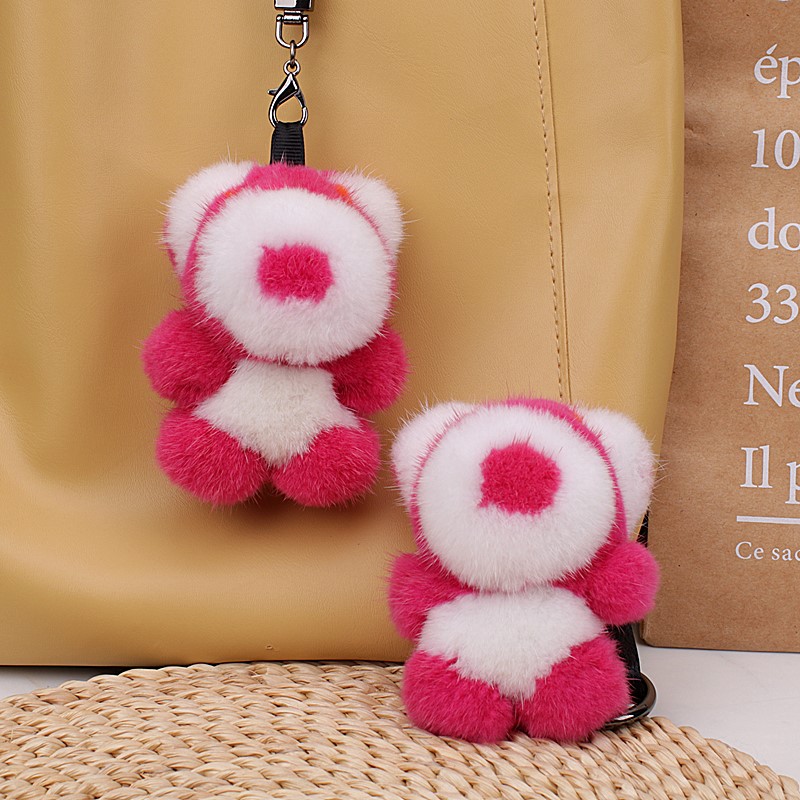 [水貂毛草莓熊】真毛皮草挂饰手机挂件汽车钥匙扣超可爱玩偶礼物