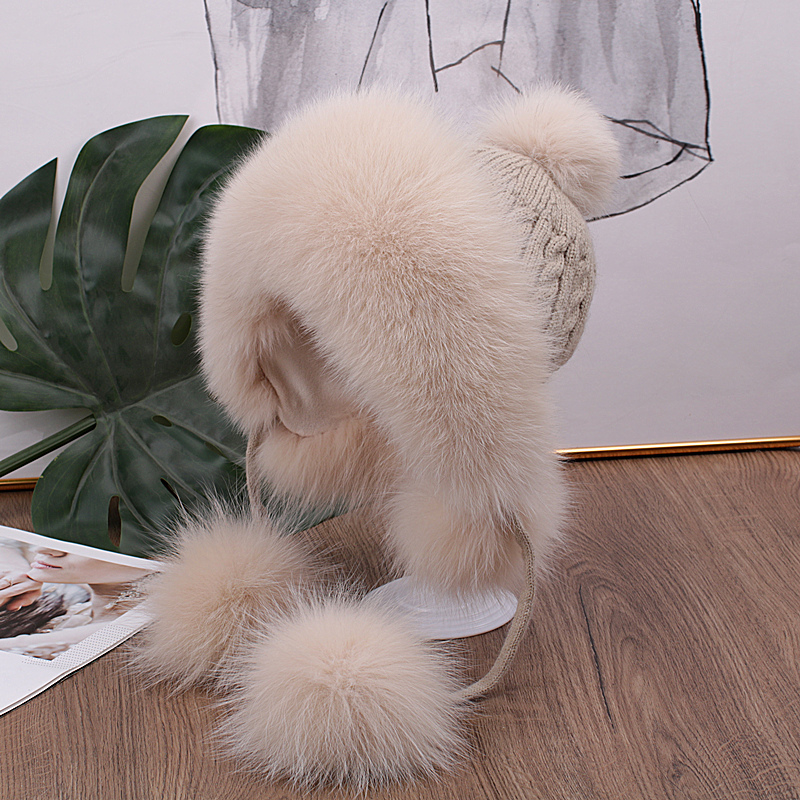 【狐狸毛三球帽子】新款护耳帽子加厚保暖皮草女冬真百搭优雅风网红