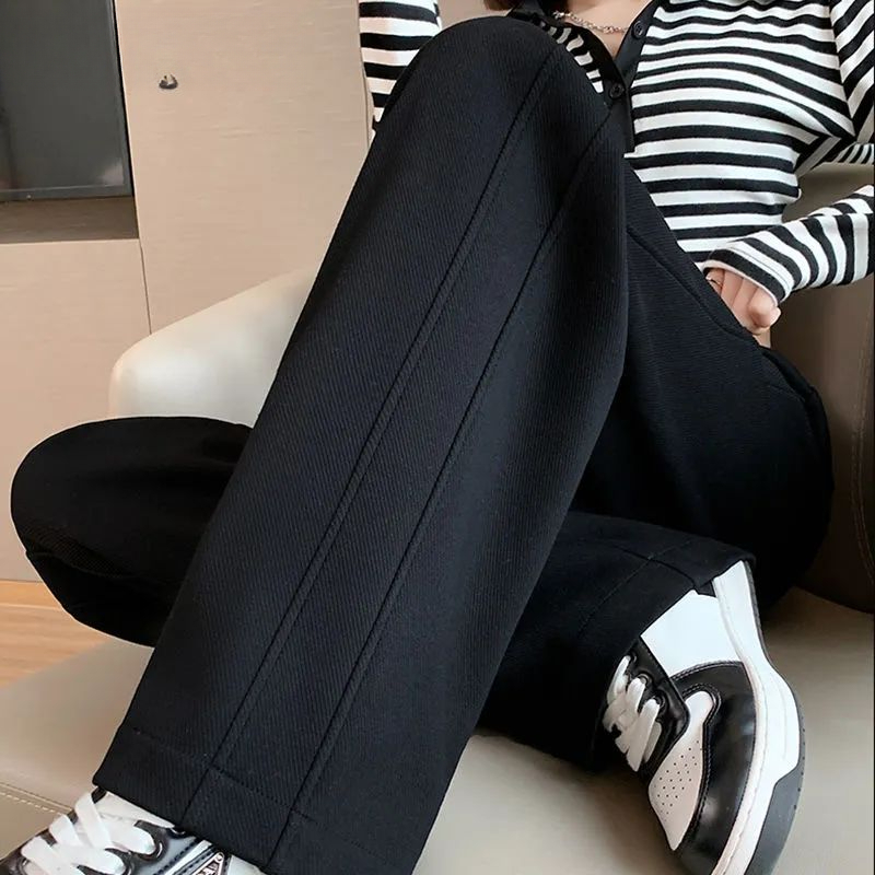 大码运动阔腿裤女春秋冬季胖mm高腰垂感宽松直筒休闲显瘦裤